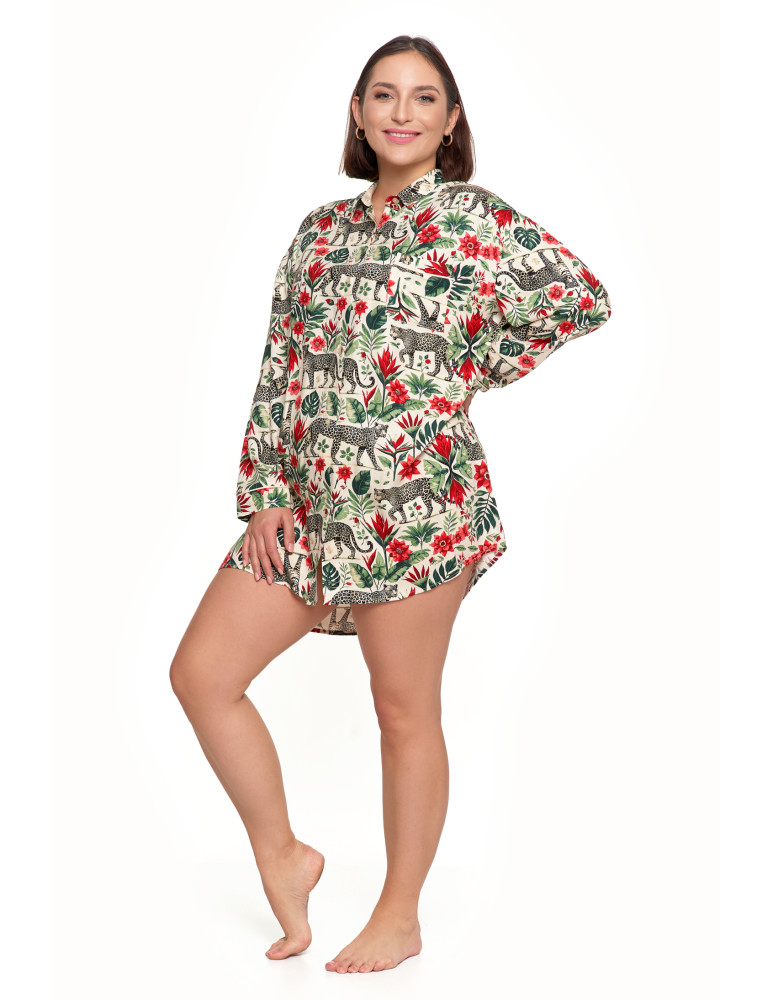 Koszule nocne - Damska koszula nocna z długim rękawem z wiskozy wzorzysta ZIELONY - produkt moraj.pl 6