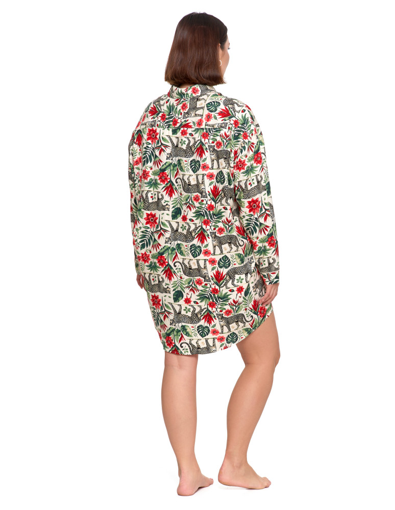 Koszule nocne - Damska koszula nocna z długim rękawem z wiskozy wzorzysta ZIELONY - produkt moraj.pl 7