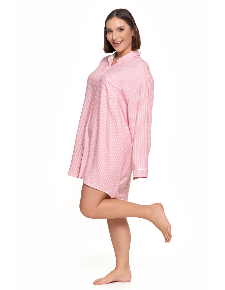 Koszule nocne - Damska koszula nocna z długim rękawem z wiskozy wzorzysta RÓŻOWY - produkt moraj.pl 6