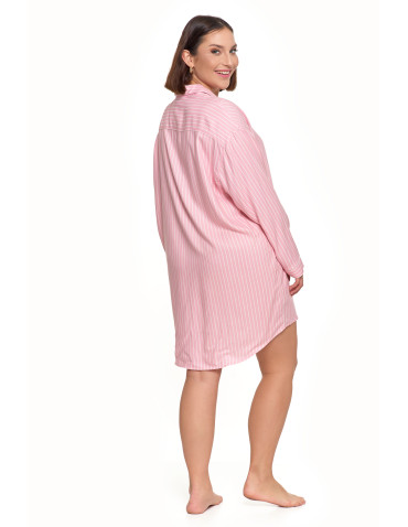 Koszule nocne - Damska koszula nocna z długim rękawem z wiskozy wzorzysta RÓŻOWY - produkt 7