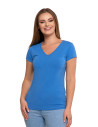 T-shirt damski bawełniany z dekoltem V Plus Size NIEBIESKI