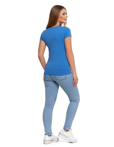 Koszulki i T-shirty - T-shirt damski bawełniany z dekoltem V NIEBIESKI - produkt 3