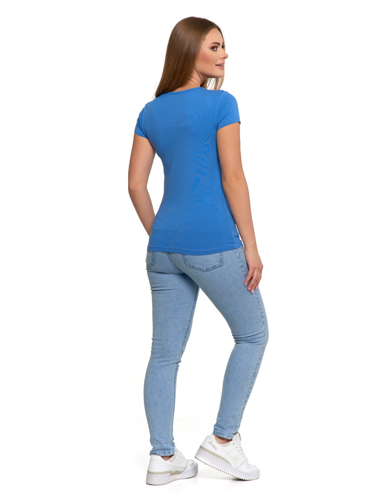 Koszulki i T-shirty - T-shirt damski bawełniany z dekoltem V NIEBIESKI - produkt moraj.pl 3