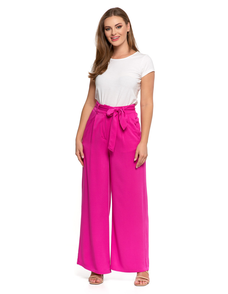 Spodnie damskie - Szerokie spodnie damskie z wysokim stanem RÓŻOWY - produkt moraj.pl 2