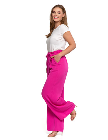 Spodnie damskie - Szerokie spodnie damskie z wysokim stanem RÓŻOWY - produkt 8