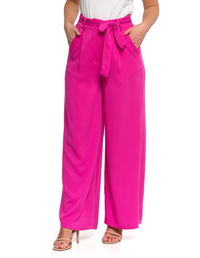 Spodnie damskie - Szerokie spodnie damskie z wysokim stanem RÓŻOWY - produkt moraj.pl 10