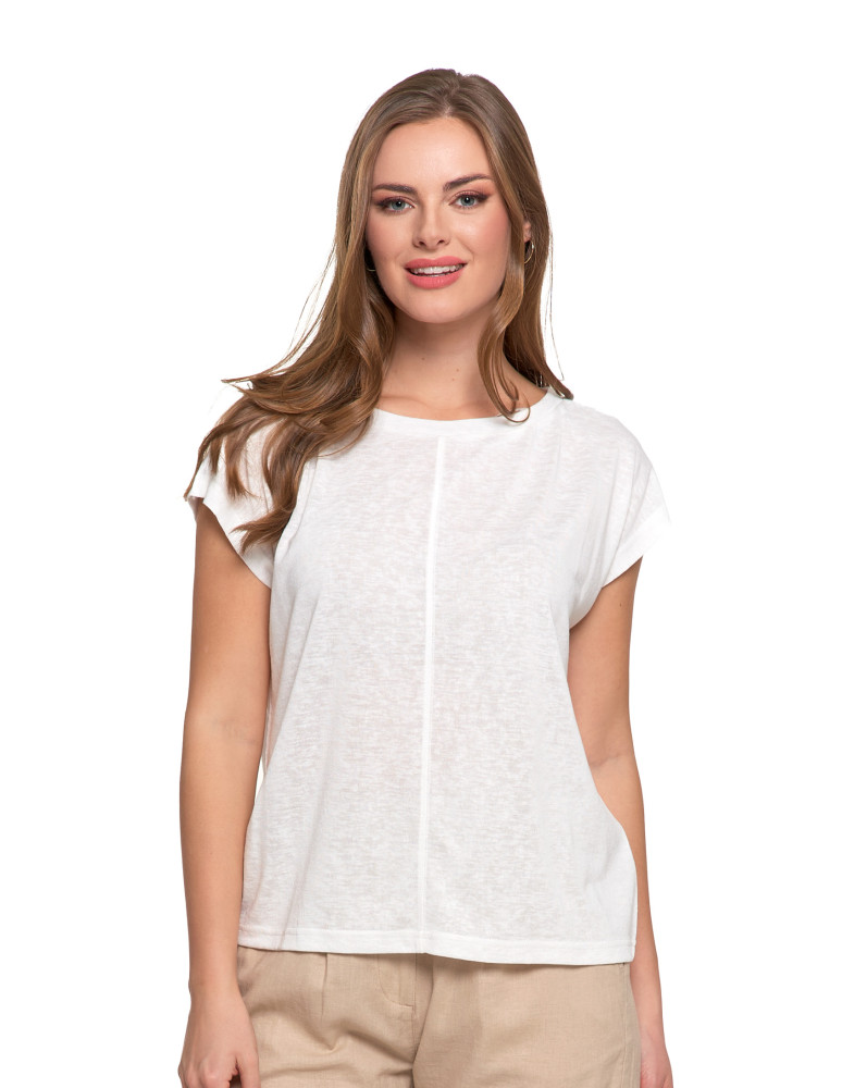 Bluzki i koszule - Damska bluzka z krótkim rękawem i luźnym krojem KREMOWY - produkt moraj.pl 1