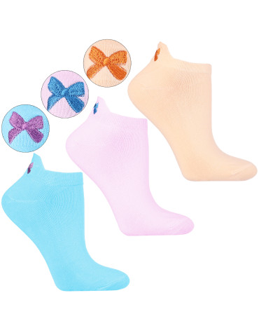Damskie skarpetki stopki z haftowaną kokardką 3-pak