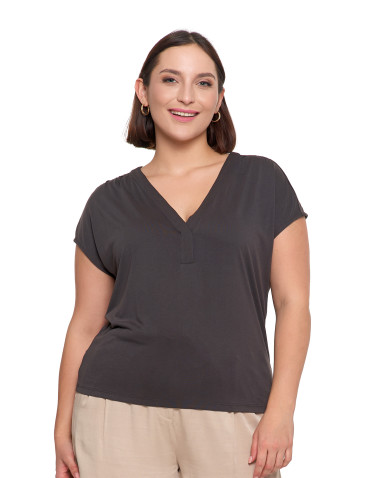 Bluzka damska z dekoltem V i krótkim rękawem