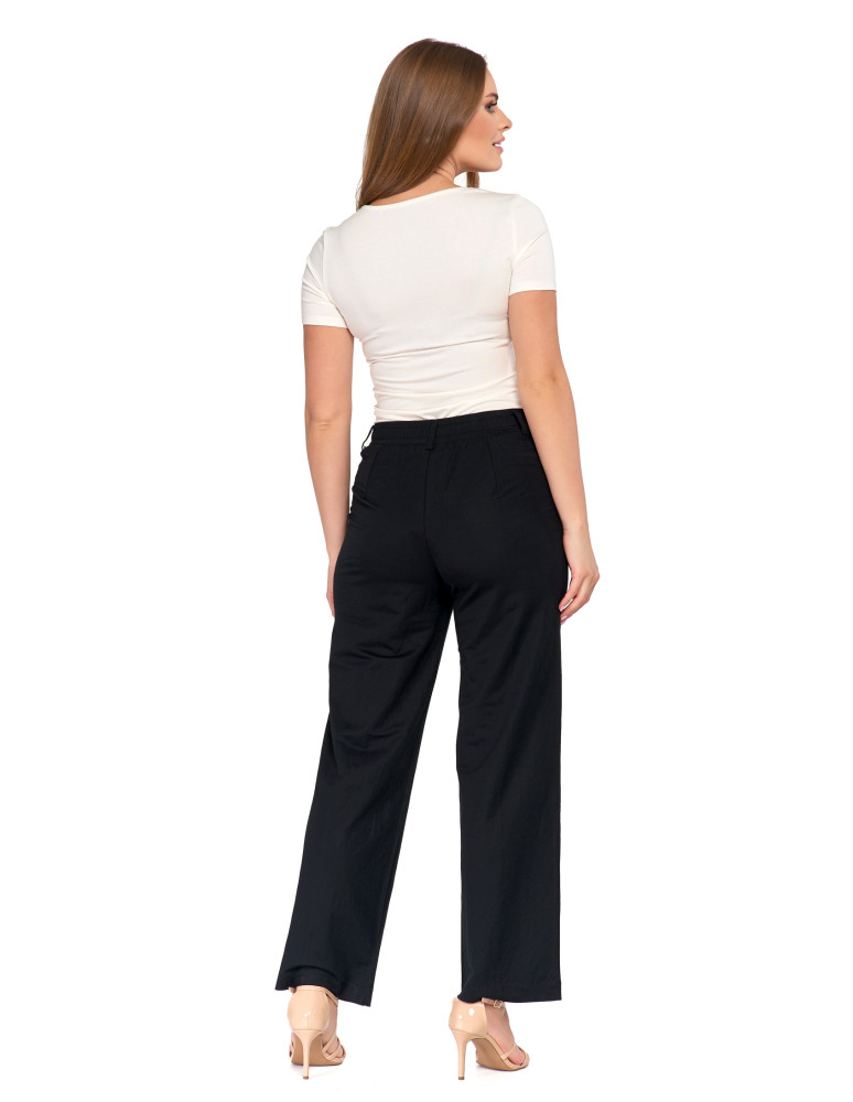 Spodnie damskie - Eleganckie spodnie damskie z prostą nogawką CZARNY - produkt moraj.pl 2