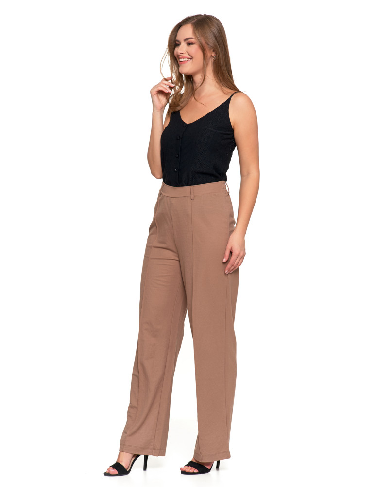 Spodnie damskie - Eleganckie spodnie damskie z prostą nogawką BEŻOWY - produkt moraj.pl 2