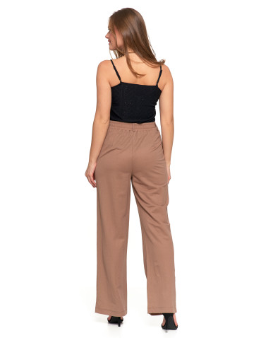 Spodnie damskie - Eleganckie spodnie damskie z prostą nogawką BEŻOWY - produkt 3