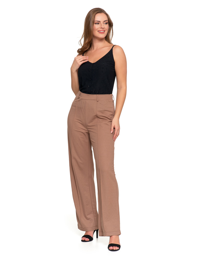 Spodnie damskie - Eleganckie spodnie damskie z prostą nogawką BEŻOWY - produkt moraj.pl 4