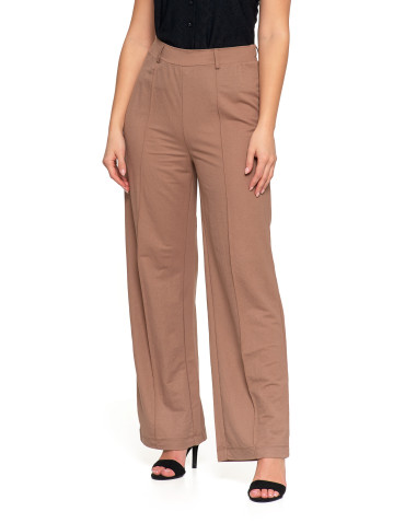 Spodnie damskie - Eleganckie spodnie damskie z prostą nogawką BEŻOWY - produkt 5