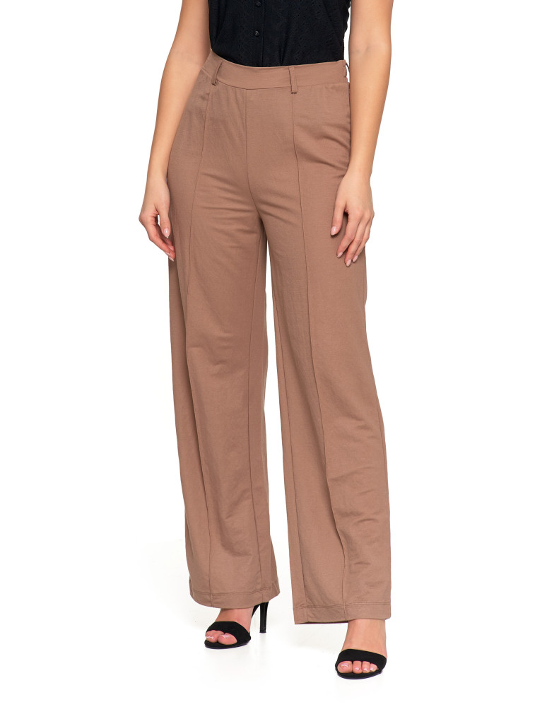 Spodnie damskie - Eleganckie spodnie damskie z prostą nogawką BEŻOWY - produkt moraj.pl 5