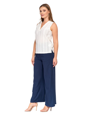 Bluzki i koszule - Ażurowa bluzka damska bez rękawów z dekoltem w serek BIAŁY - produkt 2