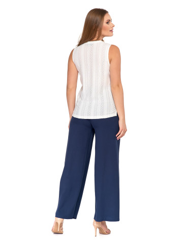 Bluzki i koszule - Ażurowa bluzka damska bez rękawów z dekoltem w serek BIAŁY - produkt 3