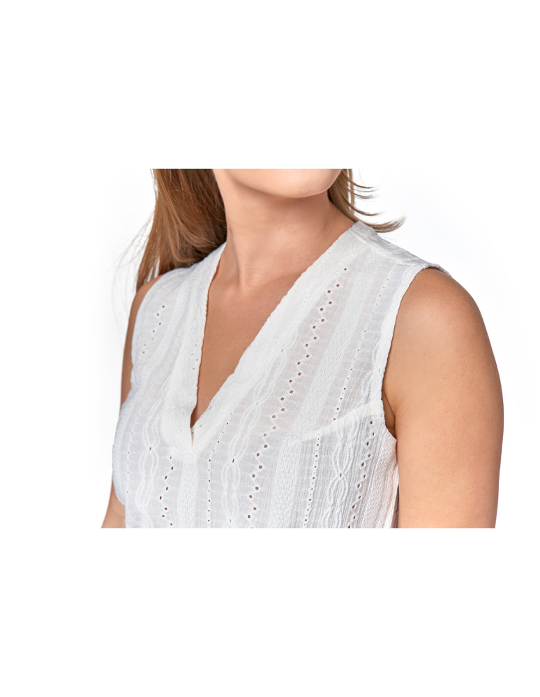 Bluzki i koszule - Ażurowa bluzka damska bez rękawów z dekoltem w serek BIAŁY  - produkt moraj.pl 4
