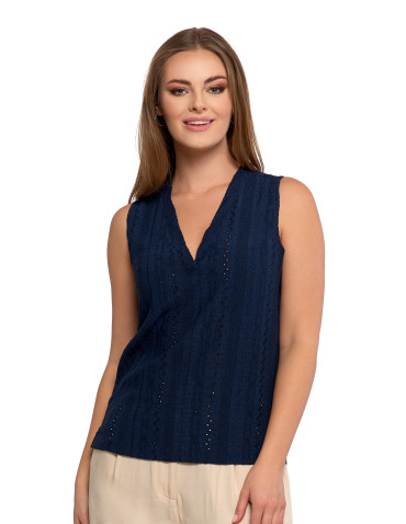 Ażurowa bluzka damska bez rękawów z dekoltem w serek