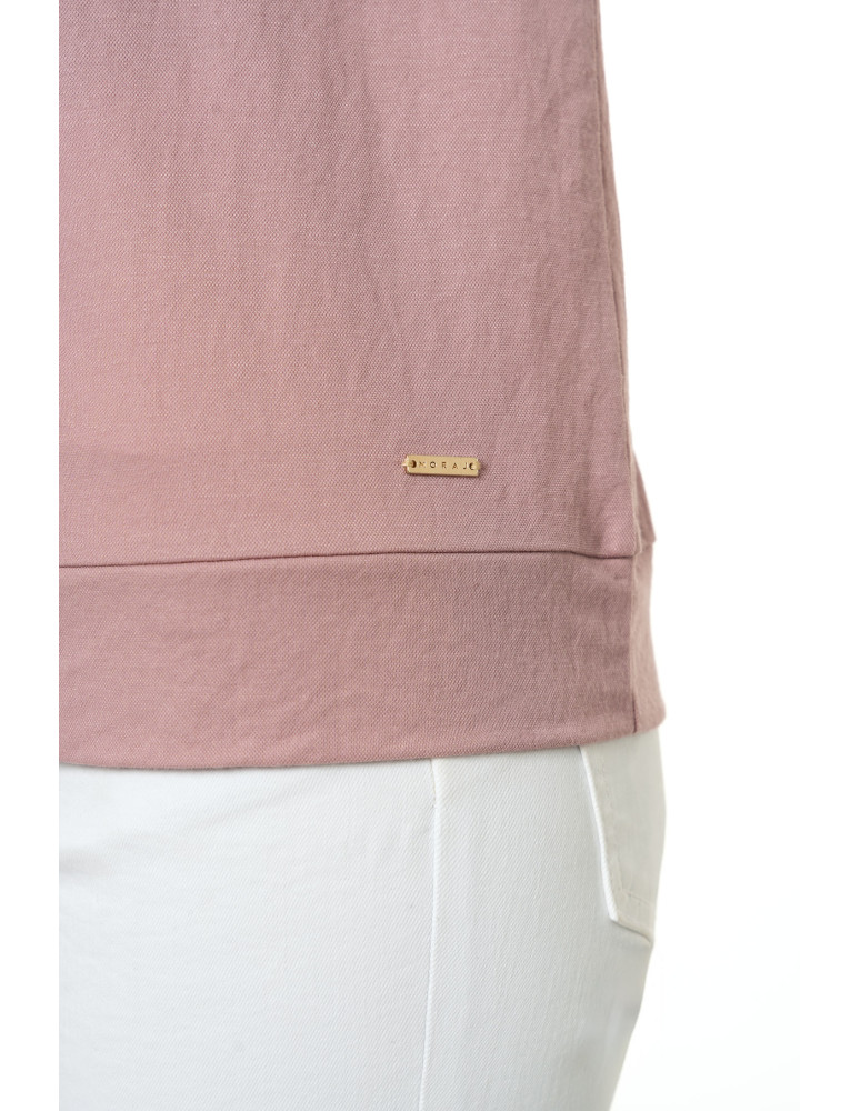 Bluzki i koszule - Bluzka damska gładka luźna z dekoltem w serek RÓŻOWY - produkt moraj.pl 4