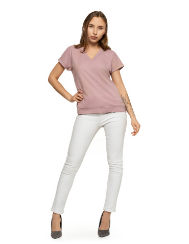 Bluzki i koszule - Bluzka damska gładka luźna z dekoltem w serek RÓŻOWY - produkt 5