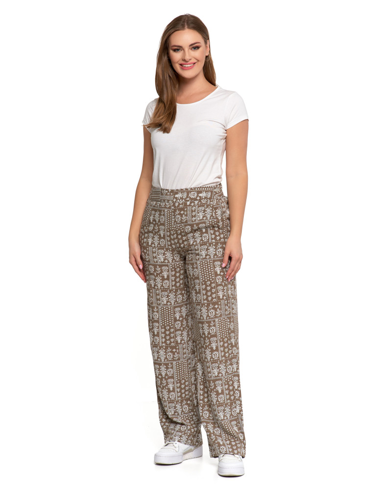 Damskie spodnie z wiskozy z szeroką nogawką BEŻOWY