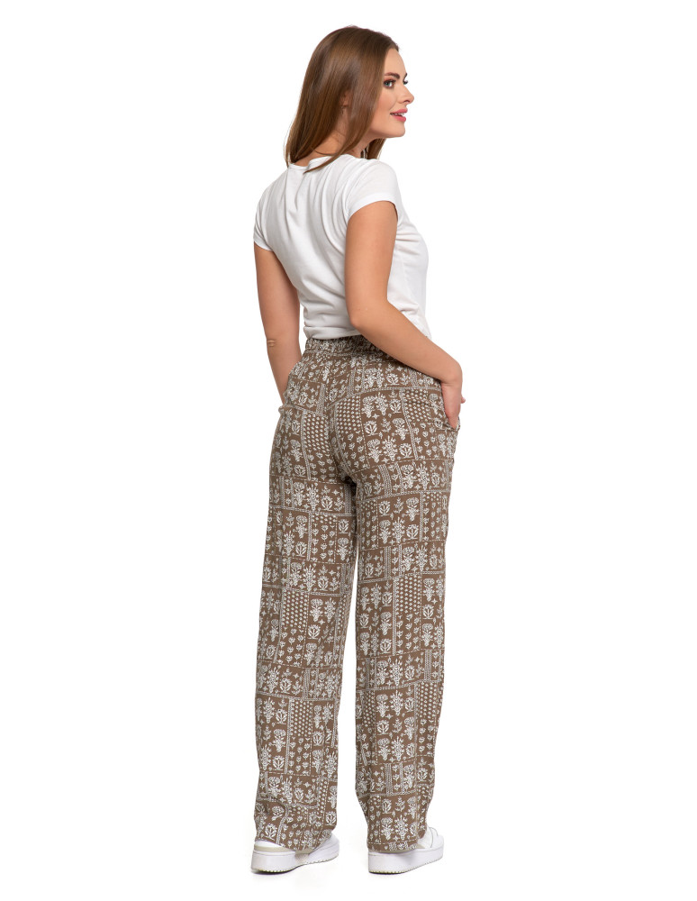 Spodnie damskie - Damskie spodnie z wiskozy z szeroką nogawką BEŻOWY - produkt moraj.pl 3