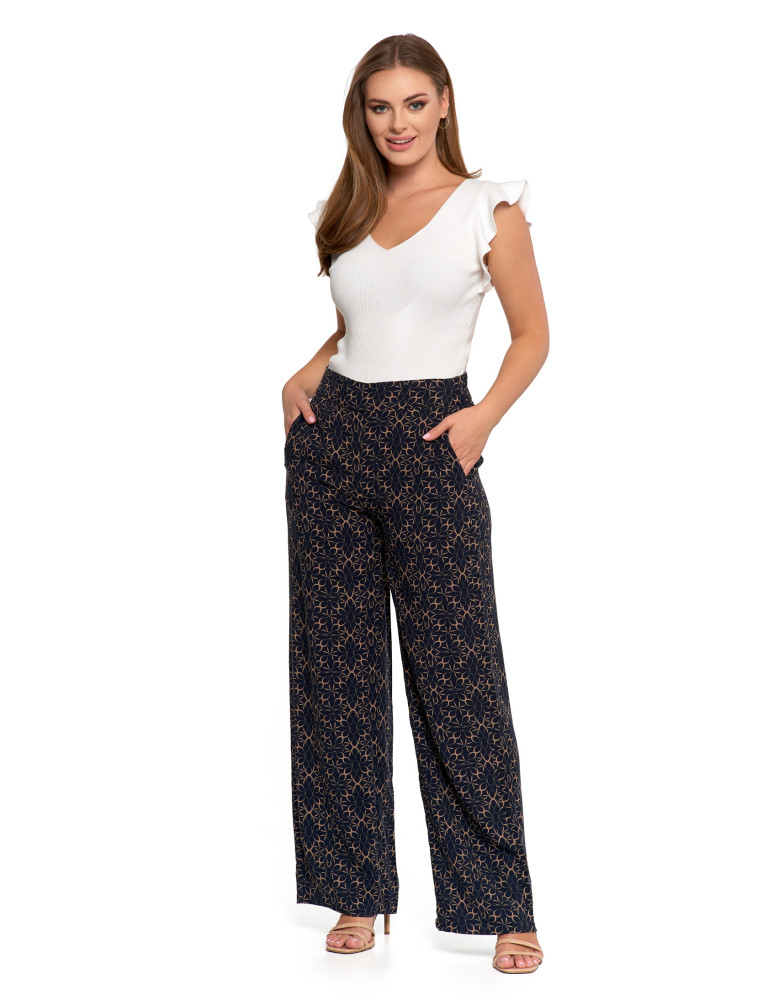 Damskie spodnie z wiskozy z szeroką nogawką GRANATOWY