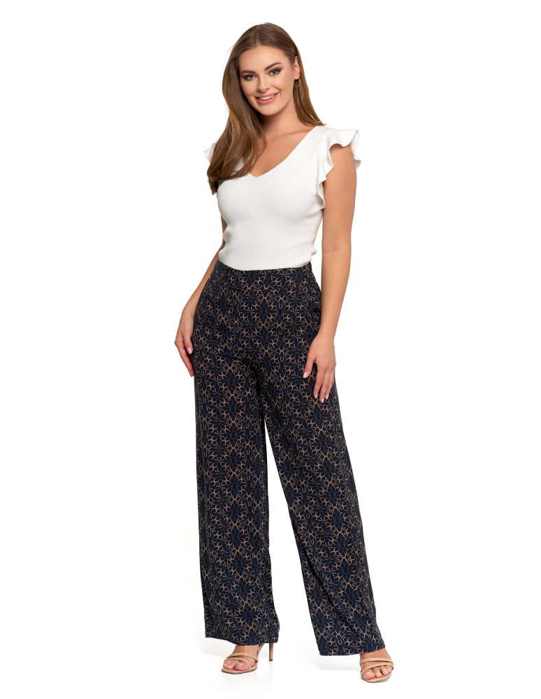 Spodnie damskie - Damskie spodnie z wiskozy z szeroką nogawką GRANATOWY - produkt moraj.pl 2