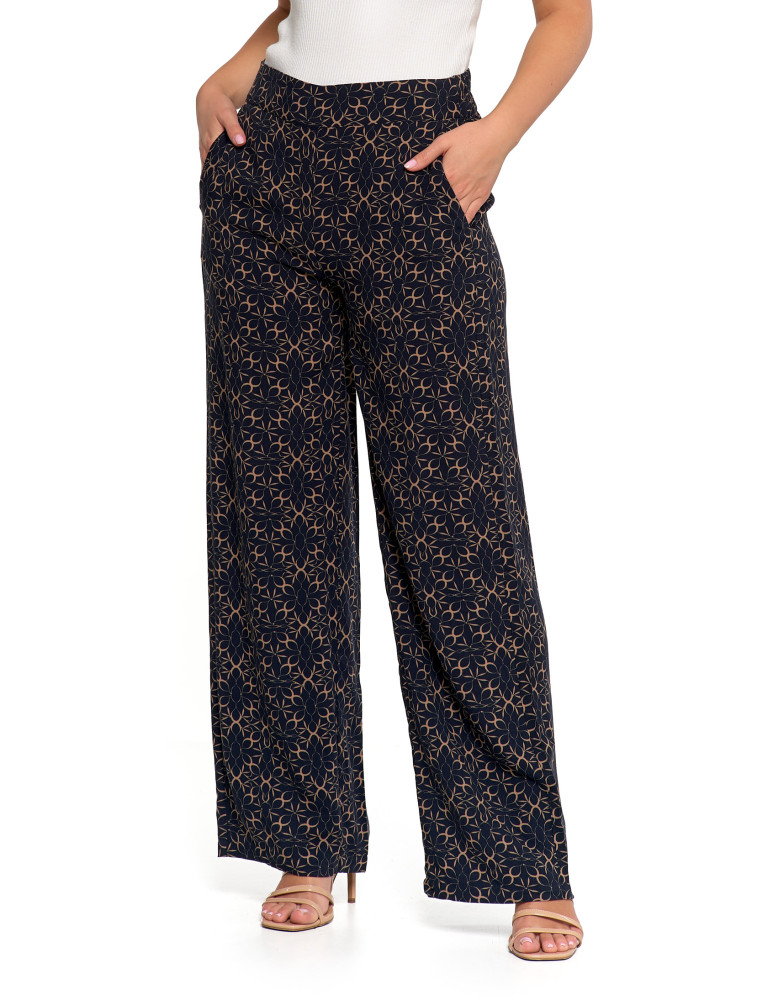 Spodnie damskie - Damskie spodnie z wiskozy z szeroką nogawką GRANATOWY - produkt moraj.pl 4