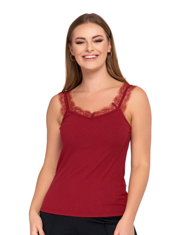 Koronkowy damski top na ramiączkach z prążkowanej wiskozy