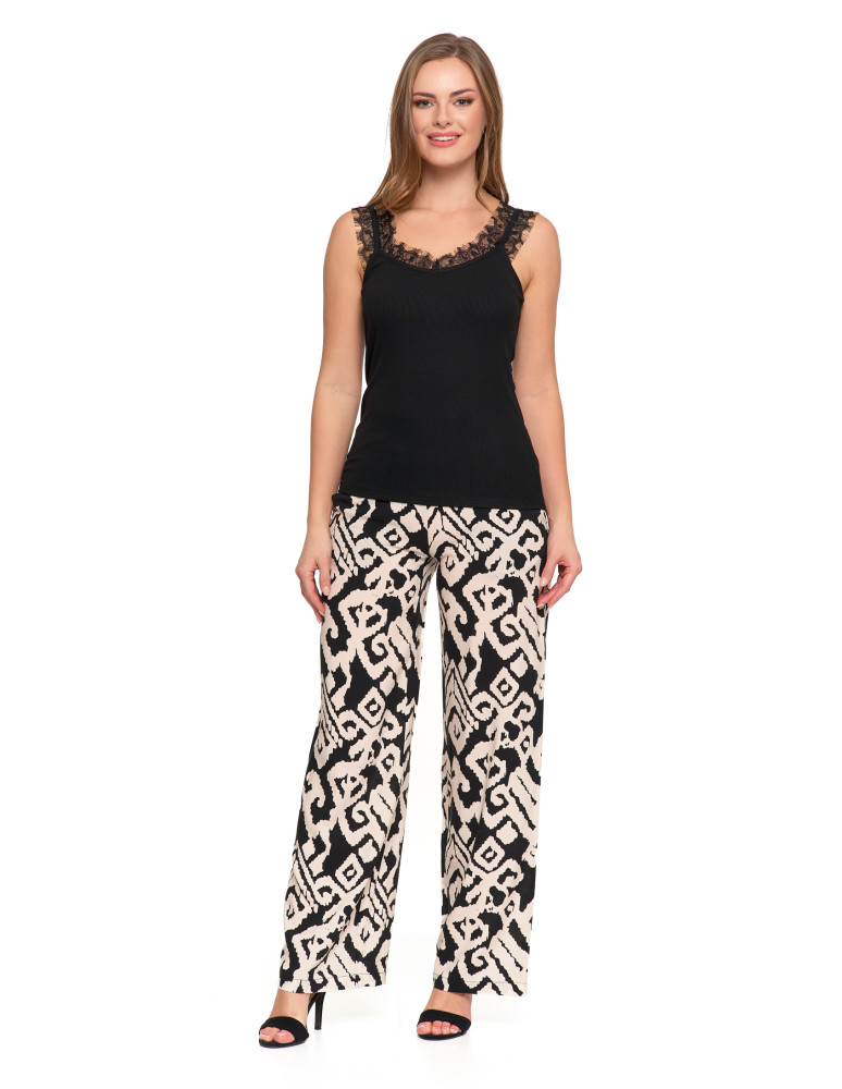 Koszulki i T-shirty - Koronkowy damski top na ramiączkach z prążkowanej wiskozy CZARNY - produkt moraj.pl 6