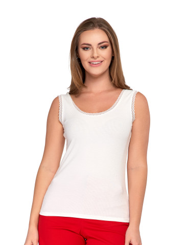 Koszulki i T-shirty - Top damski bez rękawów z koronkowym wykończeniem BIAŁY - produkt 1