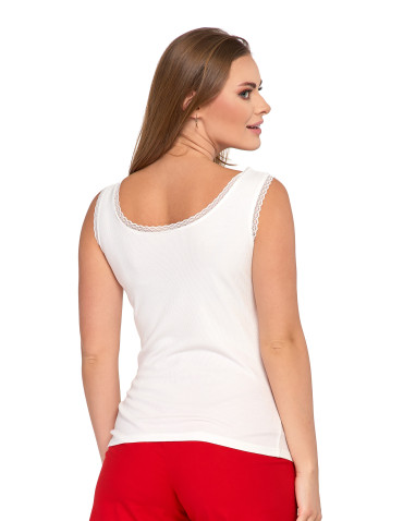 Koszulki i T-shirty - Top damski bez rękawów z koronkowym wykończeniem BIAŁY - produkt 2