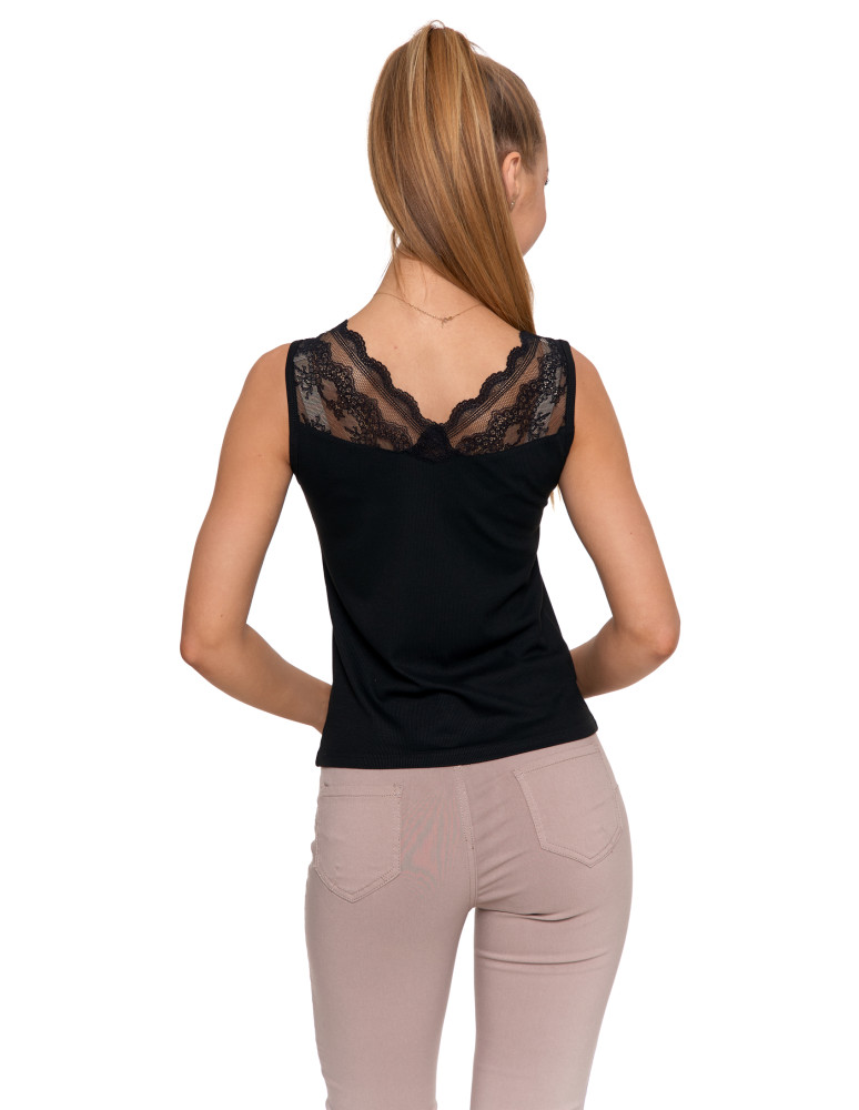 Szlafroki - Szlafrok damski z wiązaniem krótki z koronkowymi rękawami CZARNY  - produkt moraj.pl 2