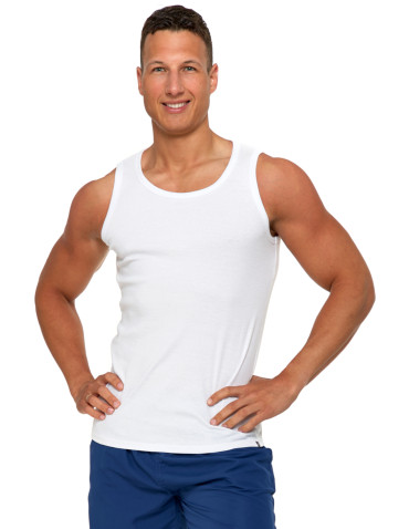Podkoszulki - Podkoszulka męska bawełniana typu tank top na ramiączkach BIAŁY - produkt 1