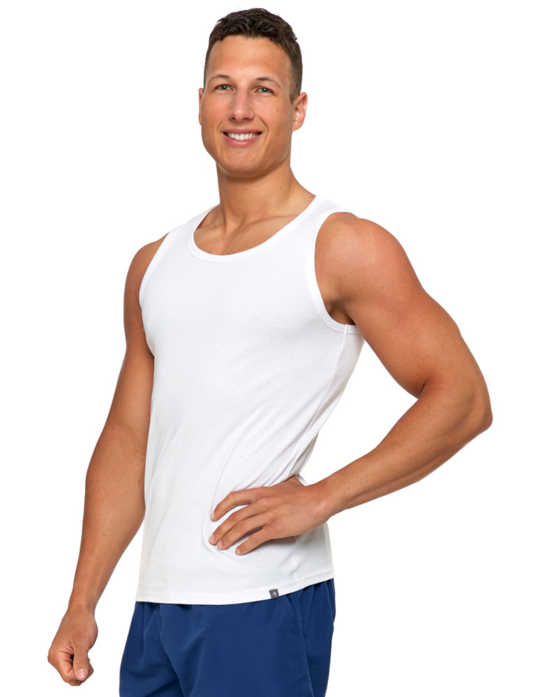 Podkoszulki - Podkoszulka męska bawełniana typu tank top na ramiączkach BIAŁY - produkt moraj.pl 2