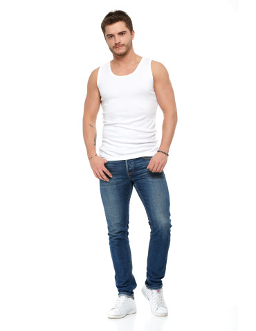 Podkoszulki - Podkoszulka męska bawełniana typu tank top na ramiączkach BIAŁY - produkt 7