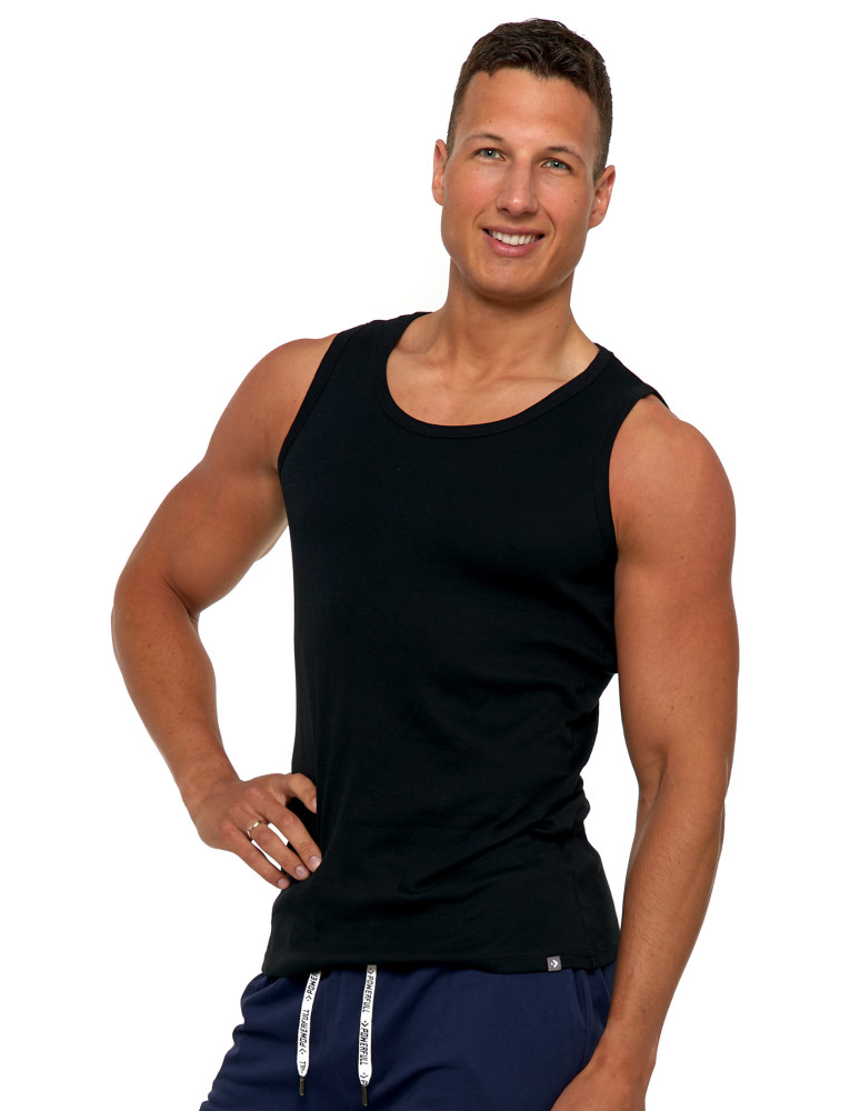 Podkoszulka męska bawełniana typu tank top na ramiączkach CZARNY