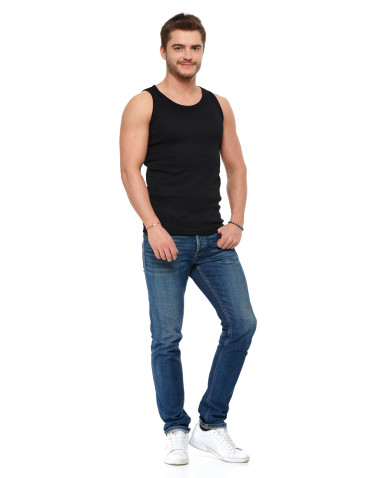 Podkoszulki - Podkoszulka męska bawełniana typu tank top na ramiączkach CZARNY - produkt 3