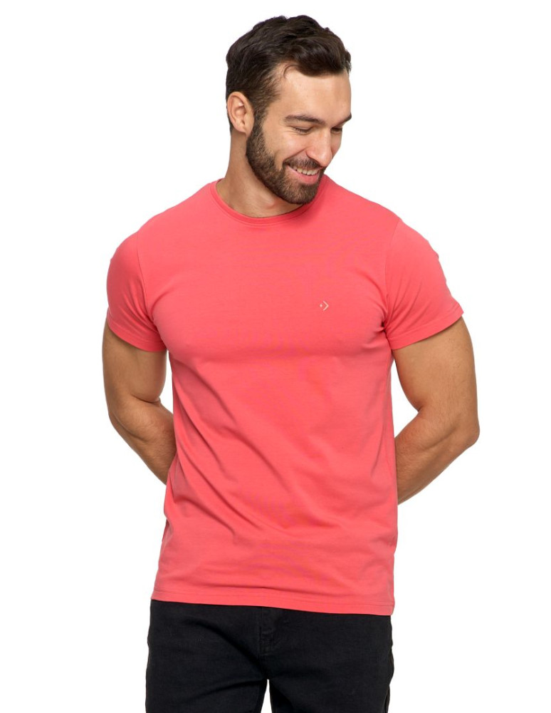 Koszulki i Tank Topy - Koszulka męska T-shirt bawełniana Premium okrągły dekolt KORALOWY - produkt moraj.pl 2