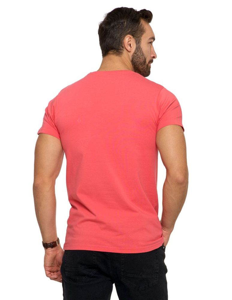 Koszulki i Tank Topy - Koszulka męska T-shirt bawełniana Premium okrągły dekolt KORALOWY - produkt moraj.pl 3