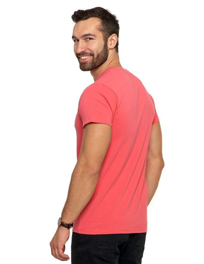 Koszulki i Tank Topy - Koszulka męska T-shirt bawełniana Premium okrągły dekolt KORALOWY - produkt moraj.pl 4