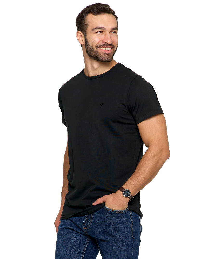 Koszulka męska T-shirt bawełniana Premium okrągły dekolt CZARNY