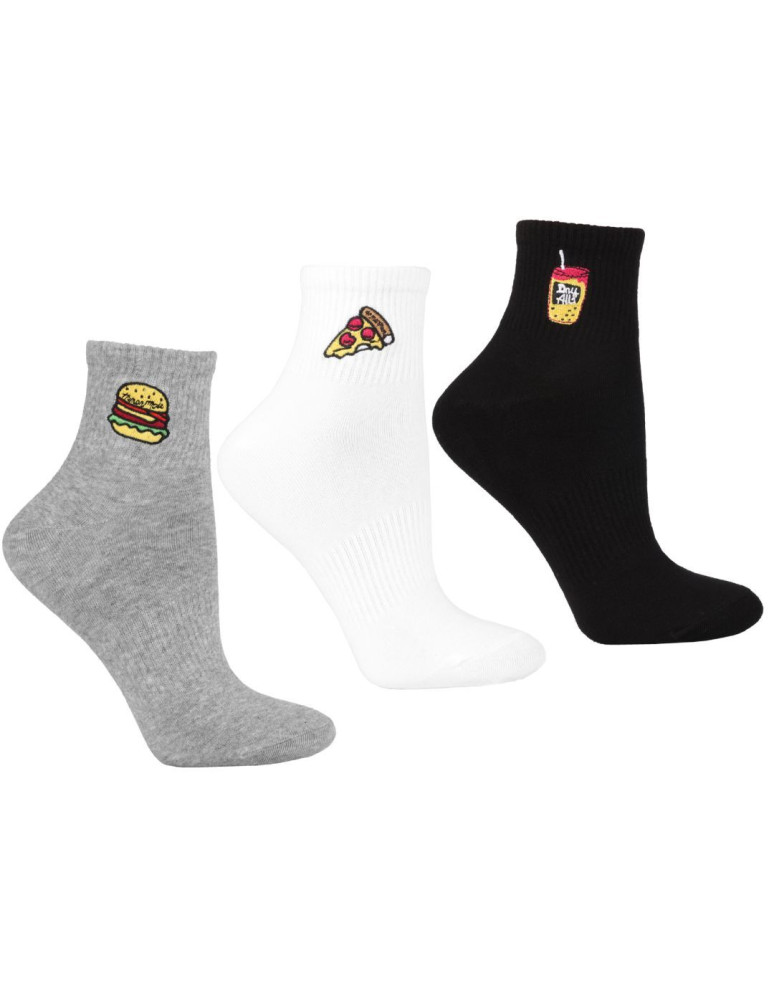 Skarpetki damskie krótkie 3/4 z haftem Fast Food 3-pak WIELOKOLOROWY