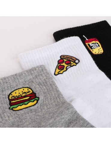 Skarpetki za kostkę - Skarpetki damskie krótkie 3/4 z haftem Fast Food 3-pak WIELOKOLOROWY - produkt 5
