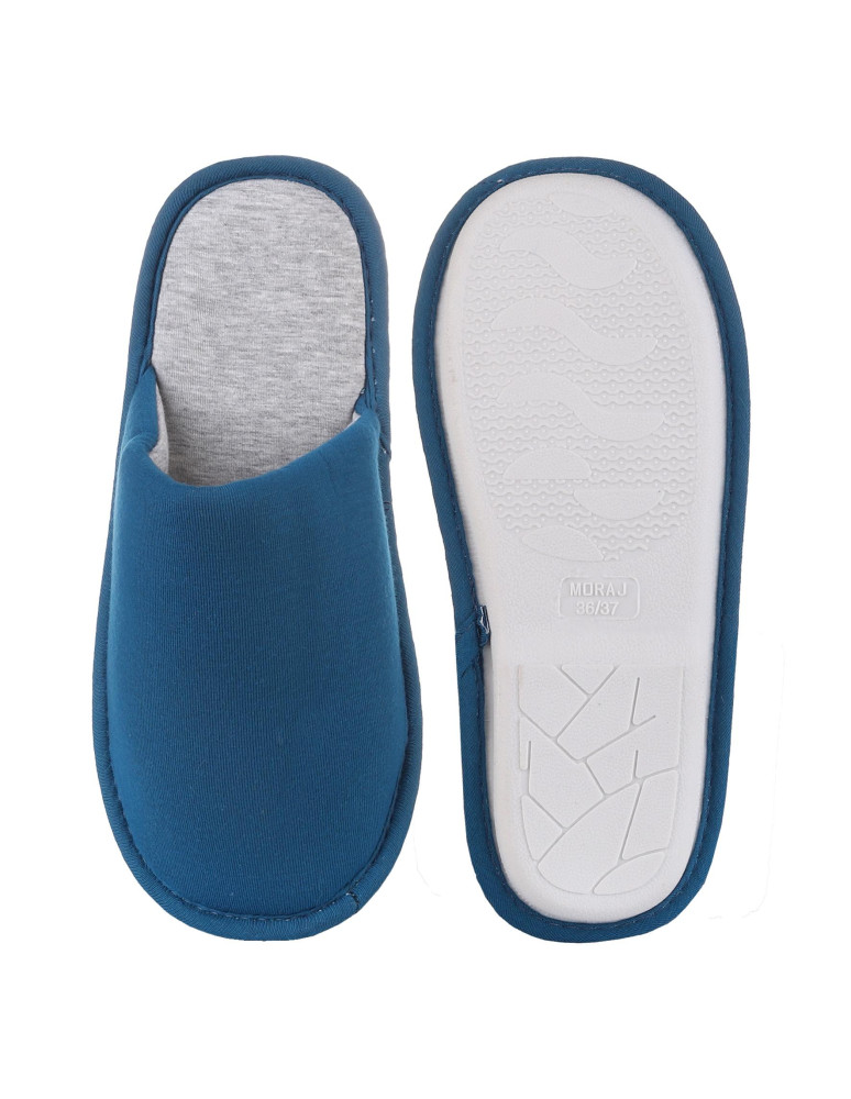 Kapcie i bambosze - Kapcie damskie bawełniane wsuwane z twardą podeszwą GRANATOWY - produkt moraj.pl 1