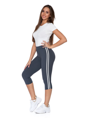 Legginsy damskie - Legginsy damskie 3/4 z lampasami SZARY - produkt 1