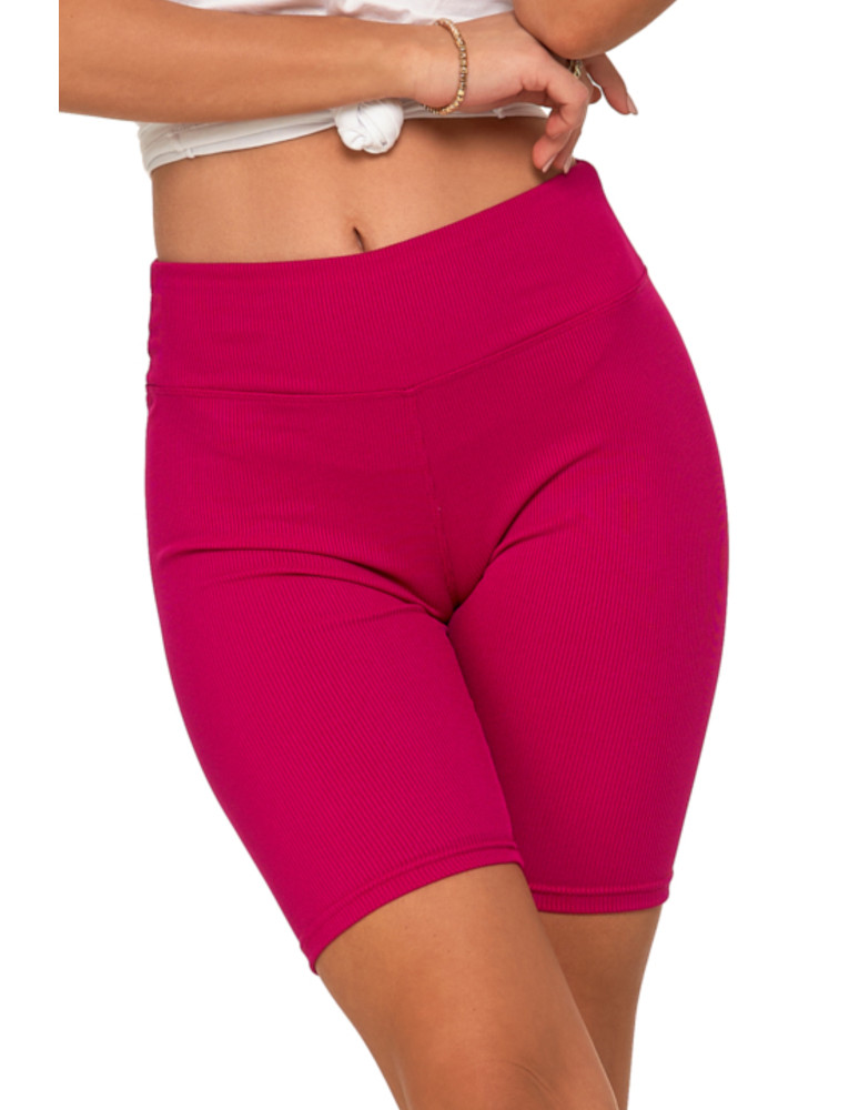 Legginsy damskie - Legginsy kolarki damskie w prążek wysoki stan FUKSJA - produkt moraj.pl 3