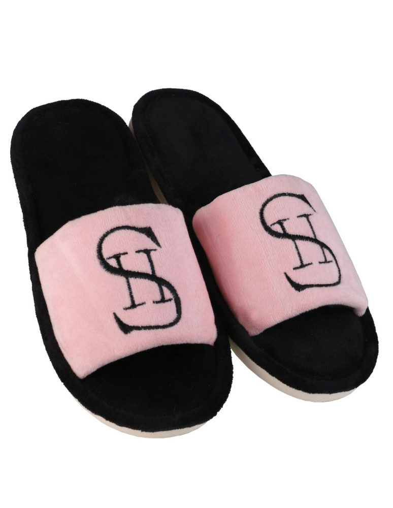 Kapcie i bambosze - Kapcie damskie z ozdobnym haftem RÓŻOWY - produkt moraj.pl 1